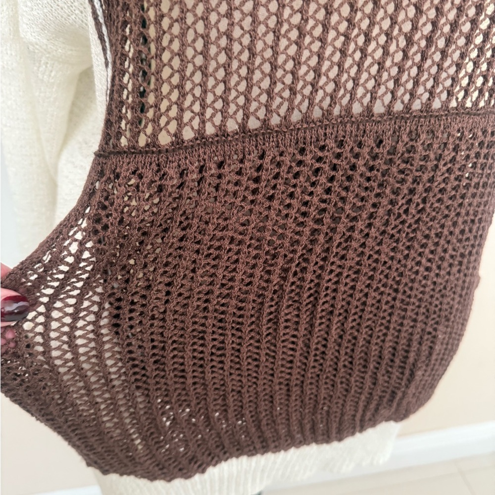 POL Oversized Brown and Cream Open Knit Sweater - Picture 4 of 11